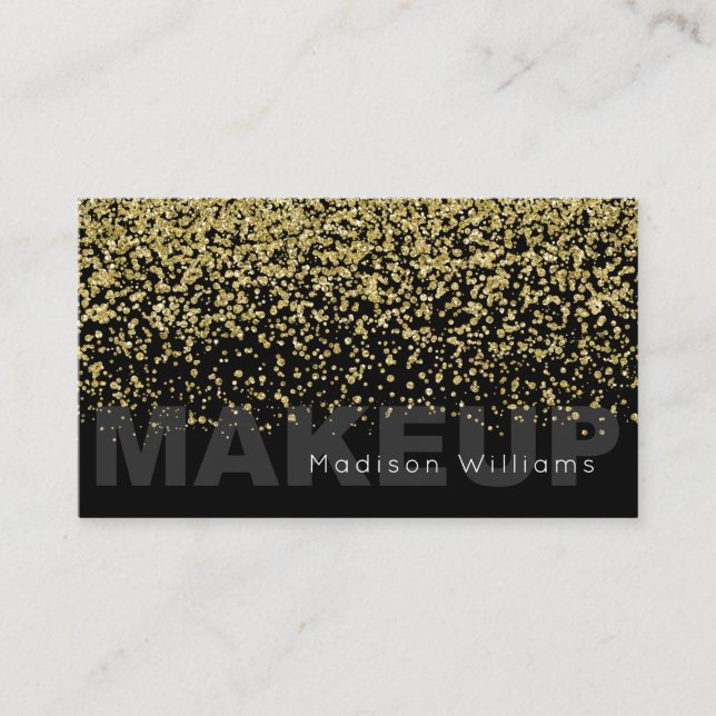 Elegantes Schwarz-Gold-Glitzer-Makeup Visitenkarte (Vorderseite)