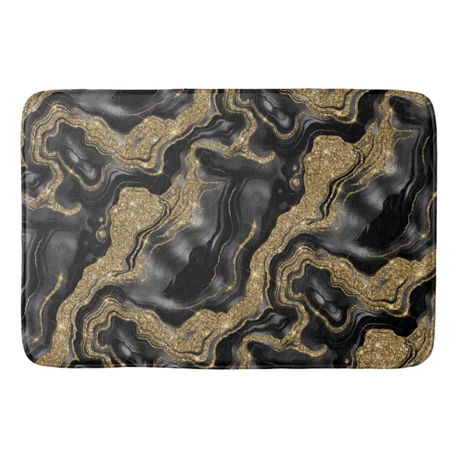 Elegantes Schwarz-Gold-Glitzer-Muster Badematte (Vorderseite)