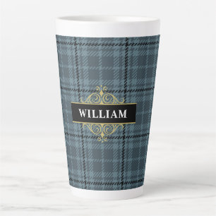 Elegantes Schwarz-Gold-Grau-Karo-Monogramm Milchtasse