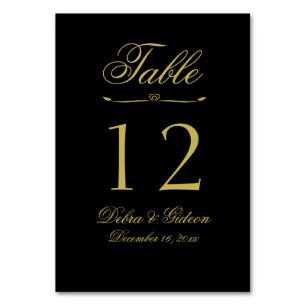 Elegantes Schwarz-Gold-Herz-Blüh Hochzeit Tischnummer