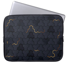 Elegantes Schwarz-Gold-Hexagonal-Muster Laptop-Sie Laptopschutzhülle