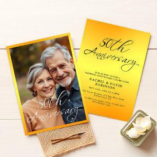 Elegantes Schwarz-Gold-Hochzeitsjubiläum-Foto Einladung
