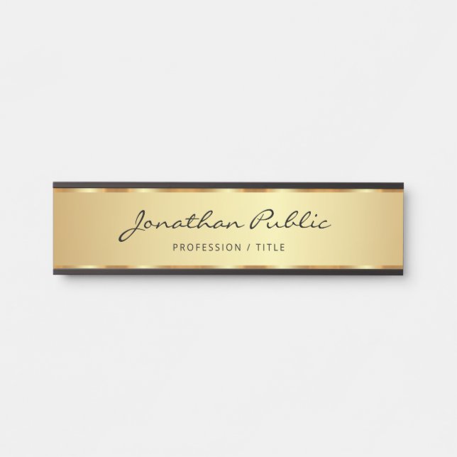Elegantes Schwarz-Gold-Kalligrafie-Skript Türschild (Vorderseite )