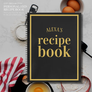 Elegantes Schwarz-Gold-Leere Rezept mit Name Notizbuch