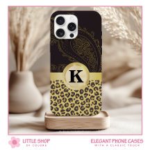 Elegantes Schwarz-Gold-Leopardenmuster-Monogramm