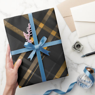 Elegantes Schwarz-Gold-Luxus-Kohle-Karomuster Geschenkpapier
