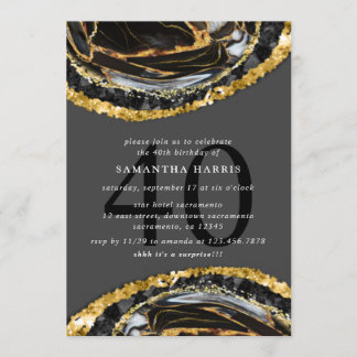 Elegantes Schwarz-Gold-Marmor 40. Geburtstag-Party Einladung