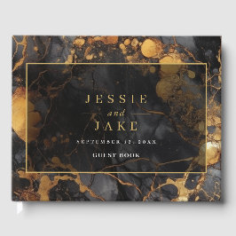 Elegantes Schwarz-Gold-Marmor-Gästebuch Gästebuch