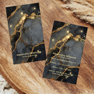 Elegantes Schwarz-Gold-Marmor Geschäftlich Profess Visitenkarte