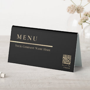 Elegantes Schwarz-Gold-Menü Scan zum Bestell-QR-Co Tischaufsteller