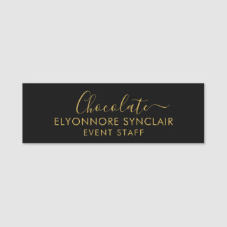 Elegantes Schwarz-Gold-Minimal-Schokoladen-Event-P Namensschild