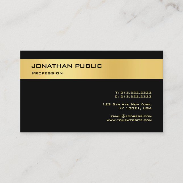 Elegantes Schwarz-Gold-Modern-Minimalistisches Tem Visitenkarte (Vorderseite)