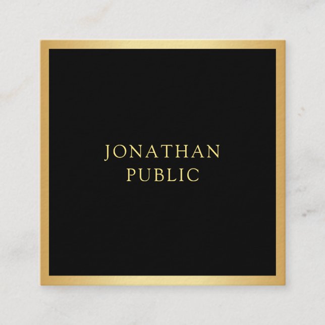 Elegantes Schwarz-Gold-Modern-Template einfach Quadratische Visitenkarte (Vorderseite)