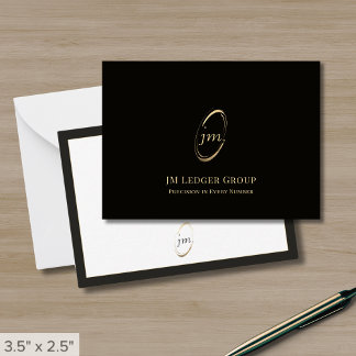 Elegantes Schwarz-Gold-Monogram-Logo Mitteilungskarte