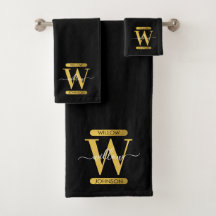 Elegantes Schwarz & Gold Monogram Modernes Skript