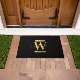 Elegantes Schwarz & Gold Monogram Modernes Skript Fußmatte