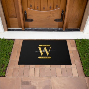 Elegantes Schwarz & Gold Monogram Modernes Skript Fußmatte