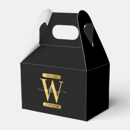 Elegantes Schwarz & Gold Monogram Modernes Skript Geschenkschachtel