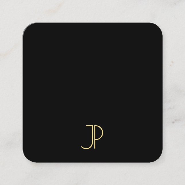 Elegantes Schwarz-Gold Monogramm-Modern-Template Quadratische Visitenkarte (Vorderseite)
