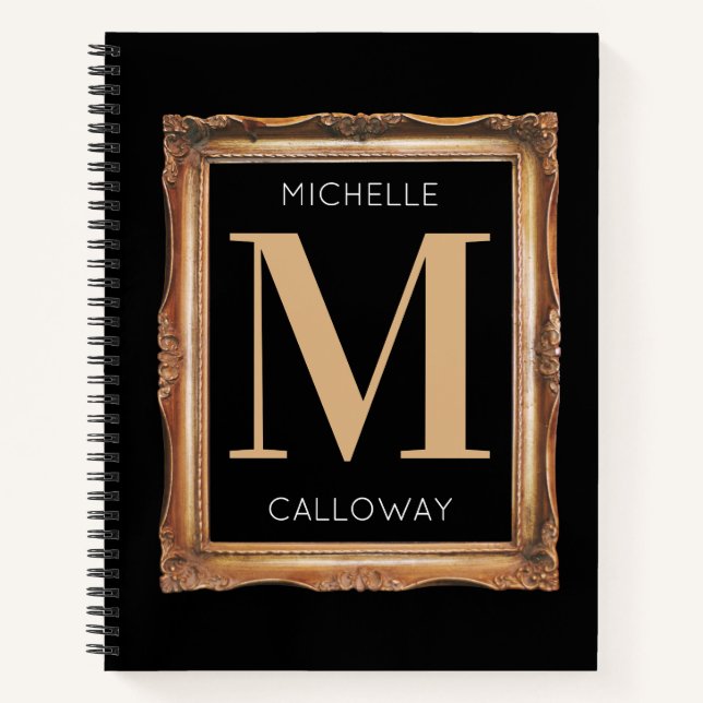 Elegantes Schwarz & Gold Monogramm Notizbuch (Vorderseite)