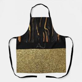 Elegantes Schwarz-Gold Monogramm Schürze