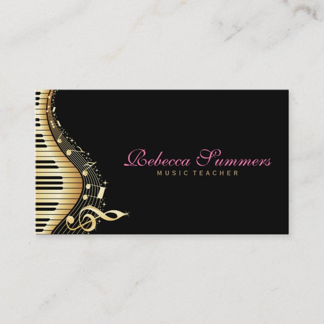 Elegantes Schwarz-Gold-Musiknoten-Design Visitenkarte (Vorderseite)