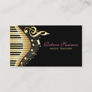 Elegantes Schwarz-Gold-Musiknoten-Design Visitenkarte