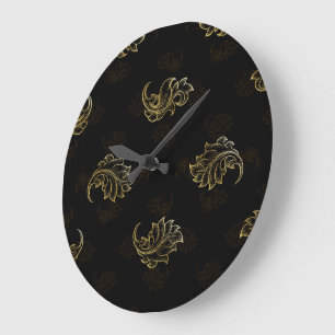 Elegantes Schwarz-Gold-Muster mit aufwendigen Große Wanduhr