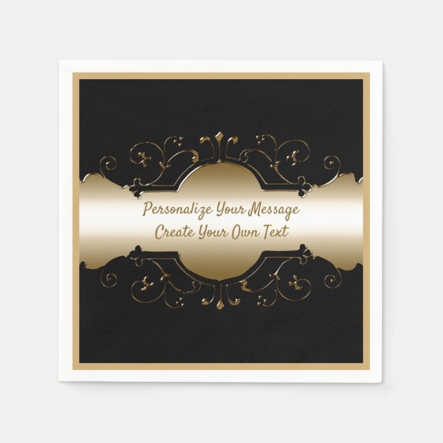 Elegantes Schwarz & Gold Ornamental Design persona Serviette (Vorderseite)