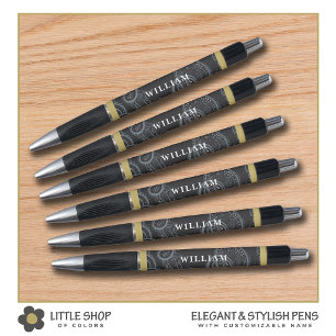 Elegantes Schwarz-Gold-Paisley-Monogramm Kugelschreiber