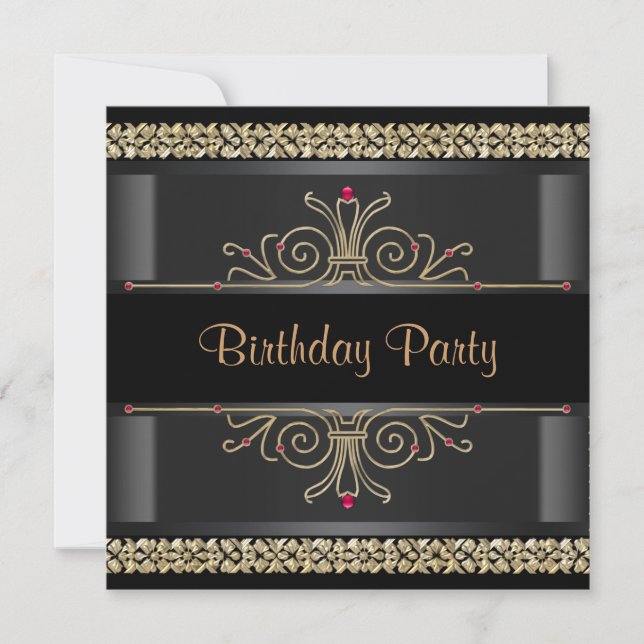 Elegantes Schwarz-Gold-Party Einladung (Vorderseite)