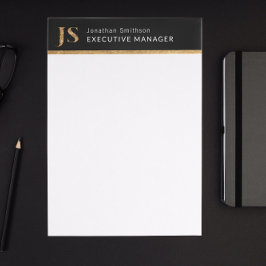 Elegantes Schwarz-Gold-Personalisiertes Monogramm Briefbogen