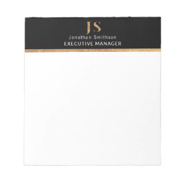 Elegantes Schwarz-Gold-Personalisiertes Monogramm Notizblock