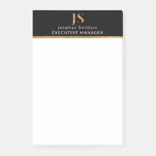 Elegantes Schwarz-Gold-Personalisiertes Monogramm Post-it Klebezettel