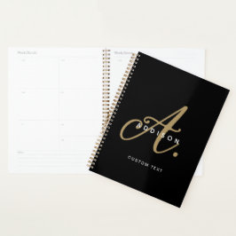 Elegantes Schwarz-Gold-Script-Monogramm Planer