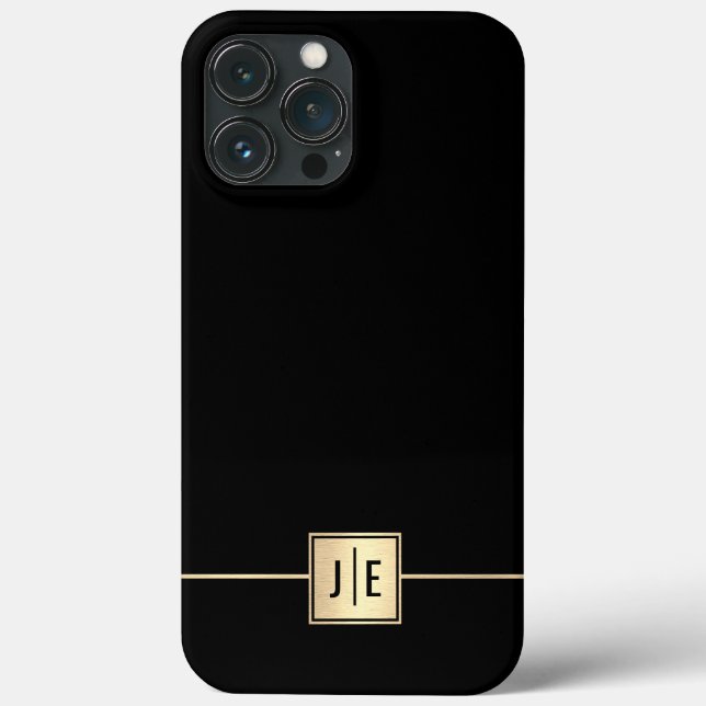 Elegantes Schwarz-Gold-Shiny-Berufliches Monogramm Case-Mate iPhone Hülle (Rückseite)