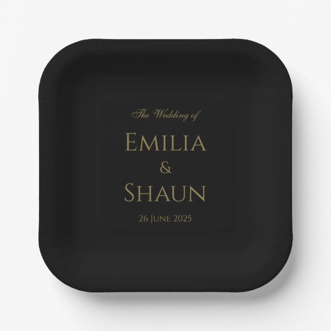 Elegantes Schwarz-Gold-Square-Papier Pappteller (Vorderseite)