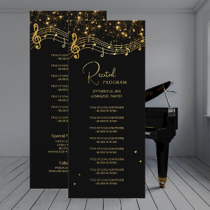 Elegantes Schwarz-Gold-Stern Musik-Rezital-Program Einladung