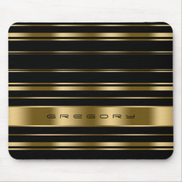 Elegantes Schwarz/Gold Streifen Muster Mousepad
