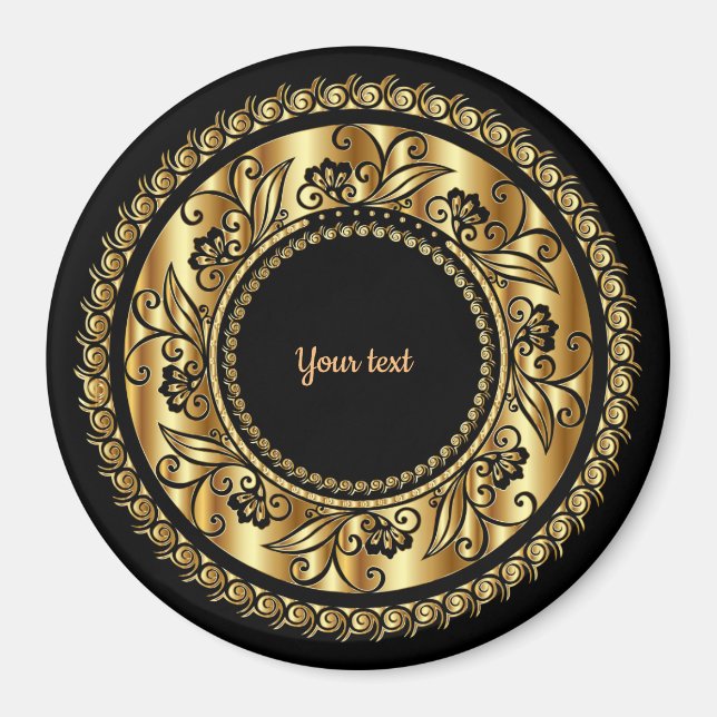 Elegantes Schwarz-Gold-Verziertes Template Magnet (Vorne)