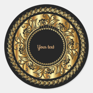 Elegantes Schwarz-Gold-Verziertes Template Runder Aufkleber