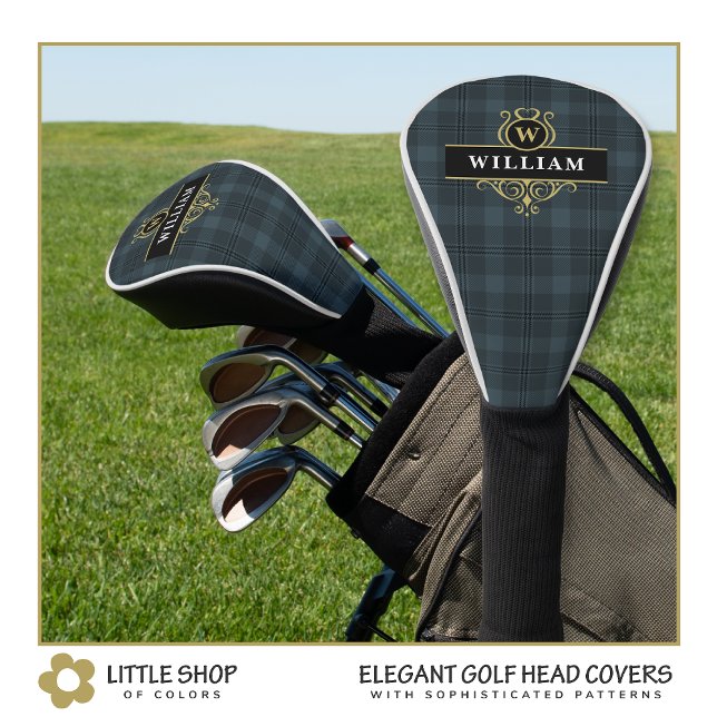 Elegantes Schwarz-Gold-Windows Kariert Mit Monogra Golf Headcover (Von Creator hochgeladen)