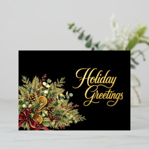 Elegantes Schwarz-Gold-Winter-Botanik-Logo Geschäf Folien Feiertagskarte