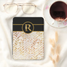 Elegantes Schwarz-Gold-Ziegeldesign mit Monogramm
