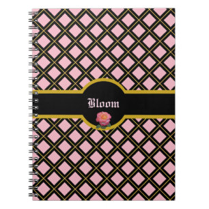 Elegantes Schwarz & Golden Diamond Muster Notizblock