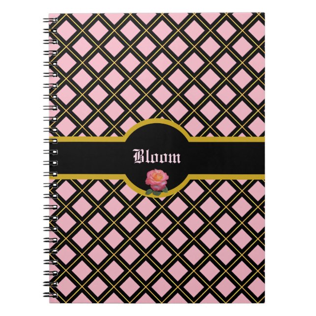 Elegantes Schwarz & Golden Diamond Muster Notizblock (Vorderseite)