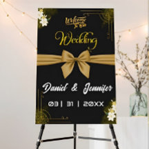 Elegantes Schwarz-Golden Wedding Willkommenszeiche