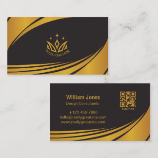 Elegantes Schwarz-Goldenes Corporate Design QR-Cod Visitenkarte