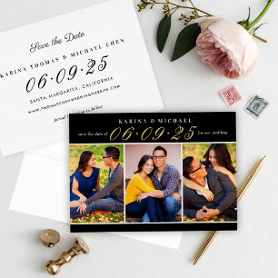 Elegantes Schwarz-Goldfolien-Save-the-Date Folieneinladung