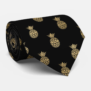 elegantes, schwarz-goldgekacheltes Ananas-Muster Krawatte